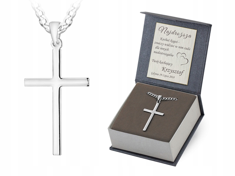 Stříbrný Komplet ryzost 925 Řetízek Figaro 60 cm a Klasický křížek Gravírování
