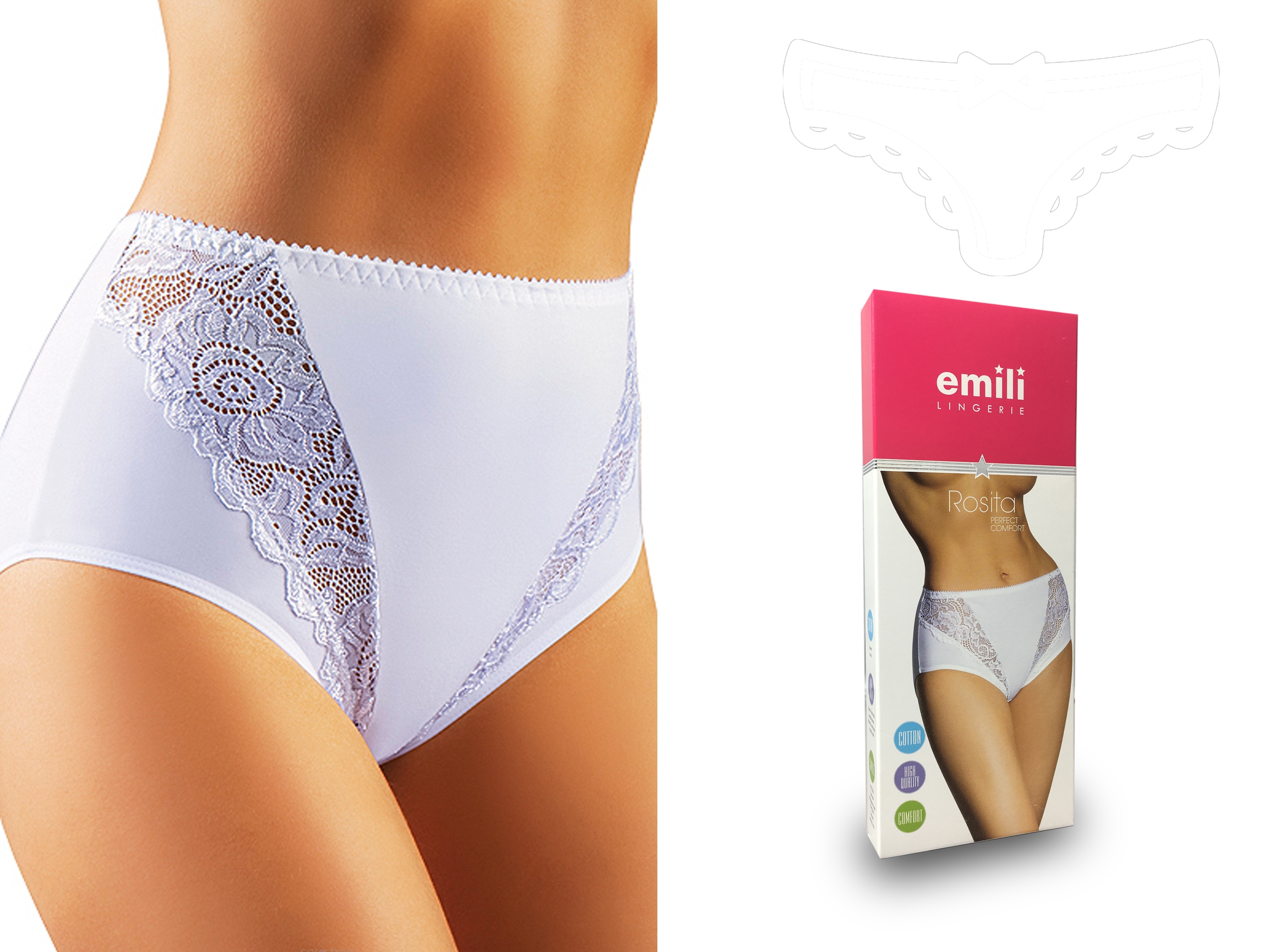 

Emili Rosita Koronkowe Figi Bawełna biały 2XL