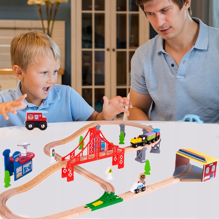 DREWNIANA KOLEJKA POCIĄG LOKOMOTYWA MIASTO POLICJA STRAŻ AKCESORIA 320 CM Marka Stator