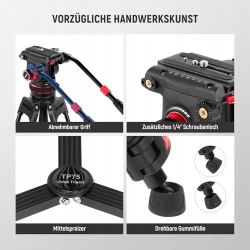 NEEWER Statyw Wideo 189cm Z Głowicą Fluidową Kompatybilny Z DJI RS — miniatura 8