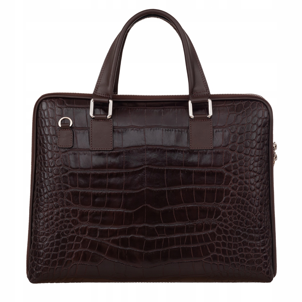 BRĄZOWA AKTÓWKA KROKO SKÓRA NATURALNA TORBA NA DOKUMENTY LAPTOPA VERA PELLE