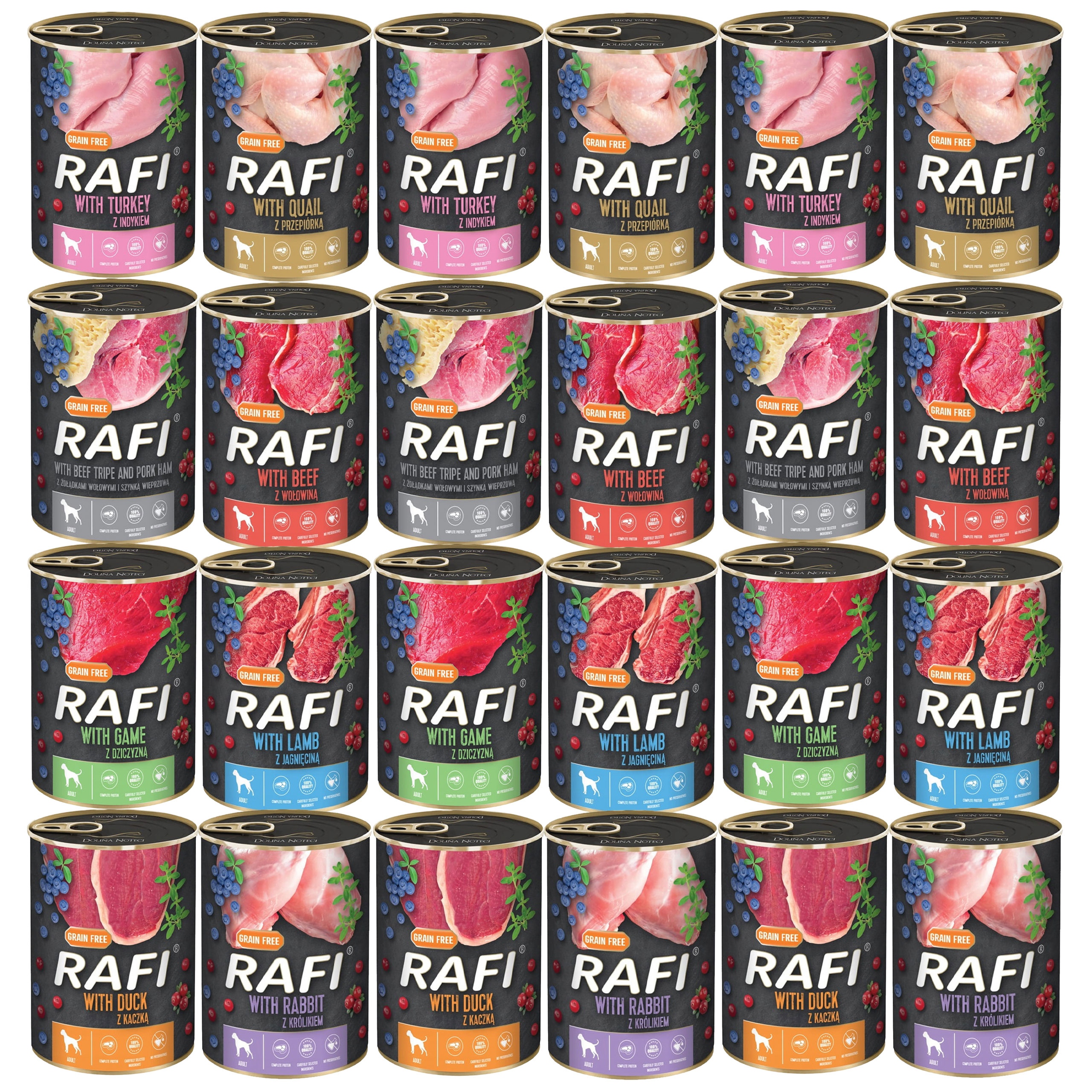 Vlhké Krmivo Pro Psa Rafi MIX 8 Příchutí 24 X 400 G. Bezobilné Dolina Noteci