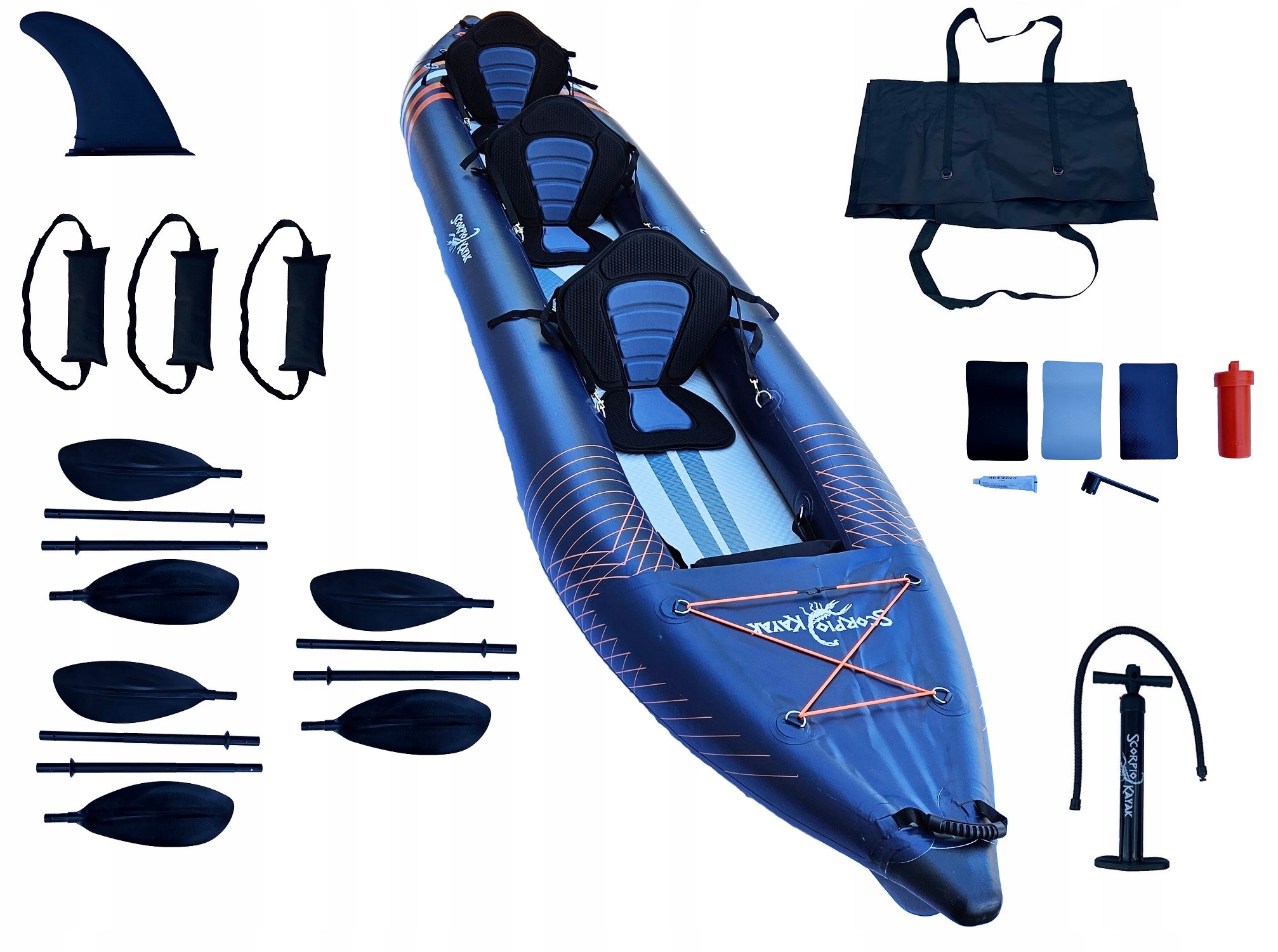 Trzyosobowy Kajak Pompowany Turystyczny Z Podłogą Dropstitch Zestaw