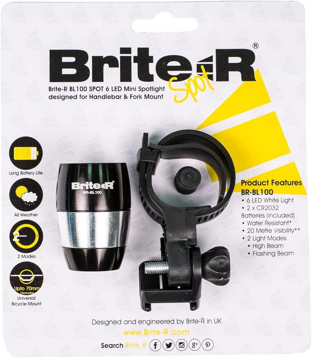 Brite-R Spot LAMPA ROWEROWA 6 x Led Model Brite-R Spot 6 LED Head Front Flash