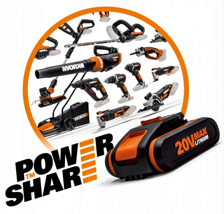 Dmuchawa do liści akumulatorowa Worx WG543E.9 20V Prędkość przepływu powietrza 209 km/h