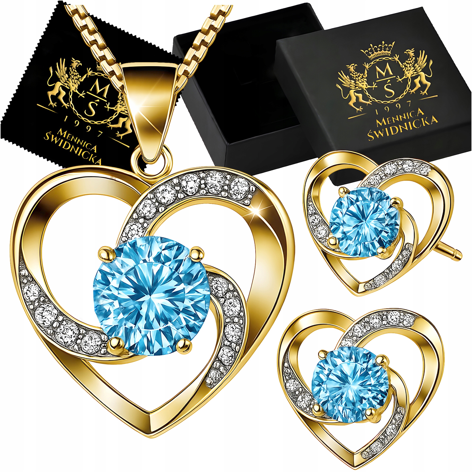 Sada šperků Zlaté Stříbro 925 Sada Pozlacené srdce jako Dárek