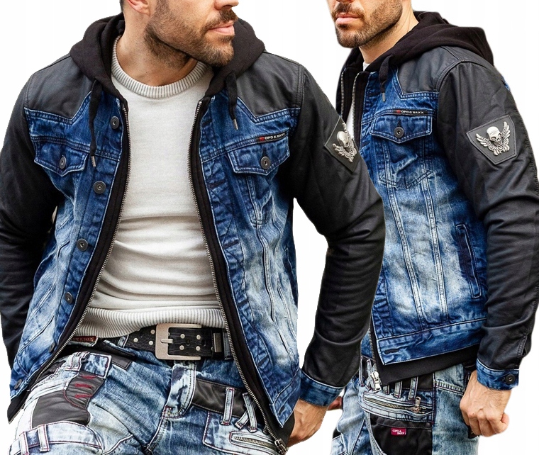 Kabát Katana Jeans Koža Cipo Baxx Džínová bunda s kapucí Biker