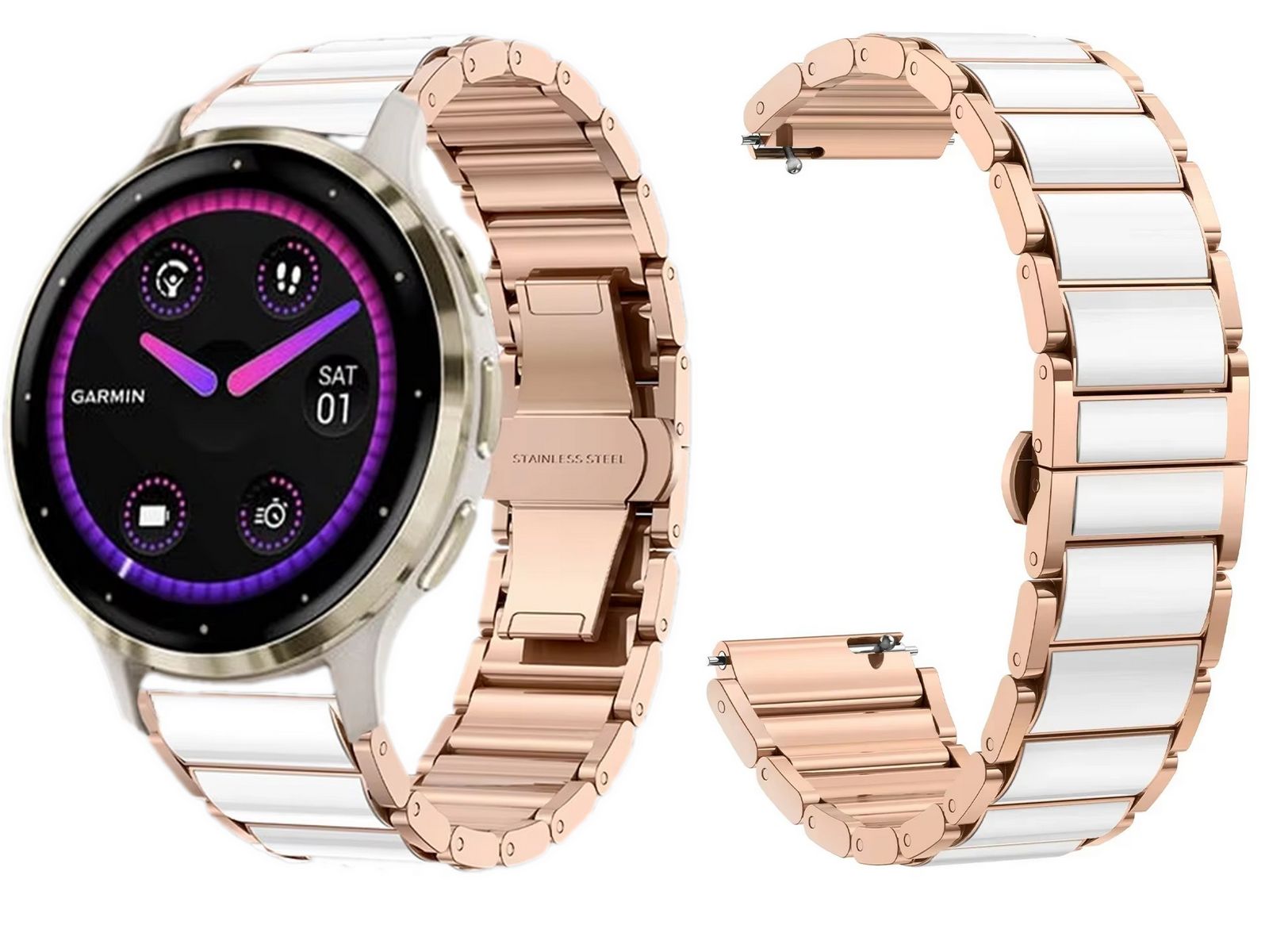 Bransoleta Ceramiczna Rosegold Do Garmin Venu 3S Vivoactive 4S 255S