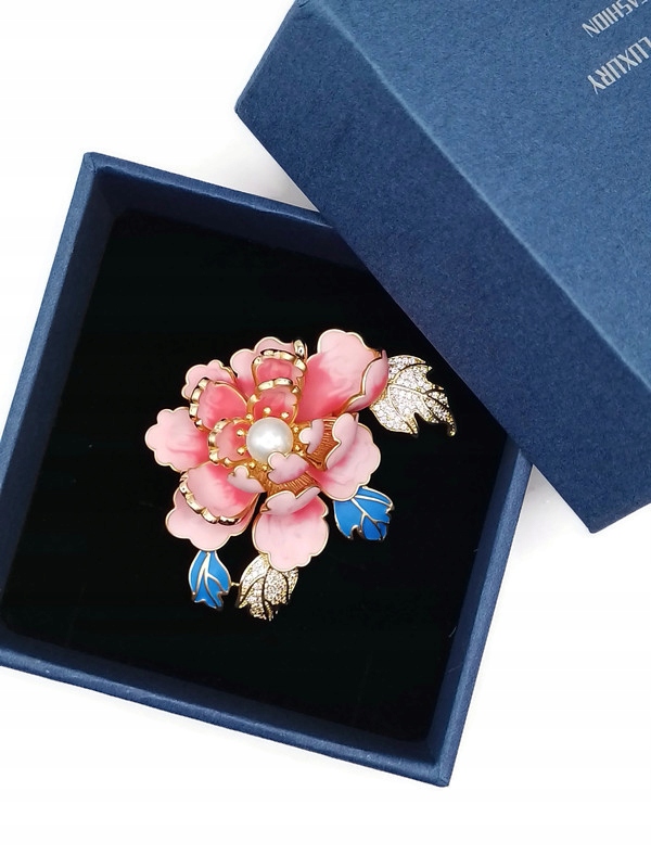 Luxusní Brož Přívěsek Květina Pivoňka Zlatá 14K Gp Krabička Jako Dárek