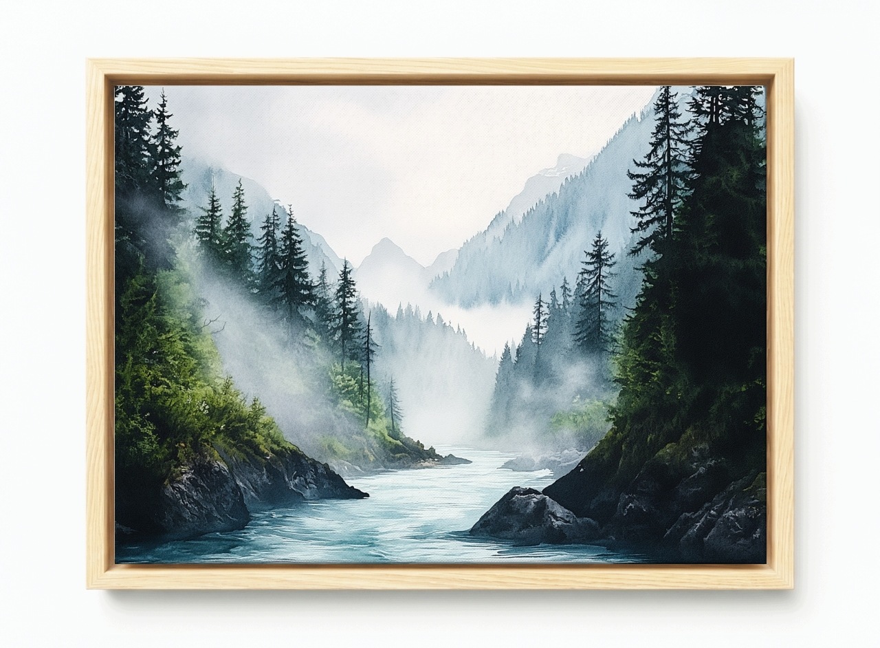 Obraz Rám Americká Krajina Hory Les Stromy Řeka Mlha 60x40