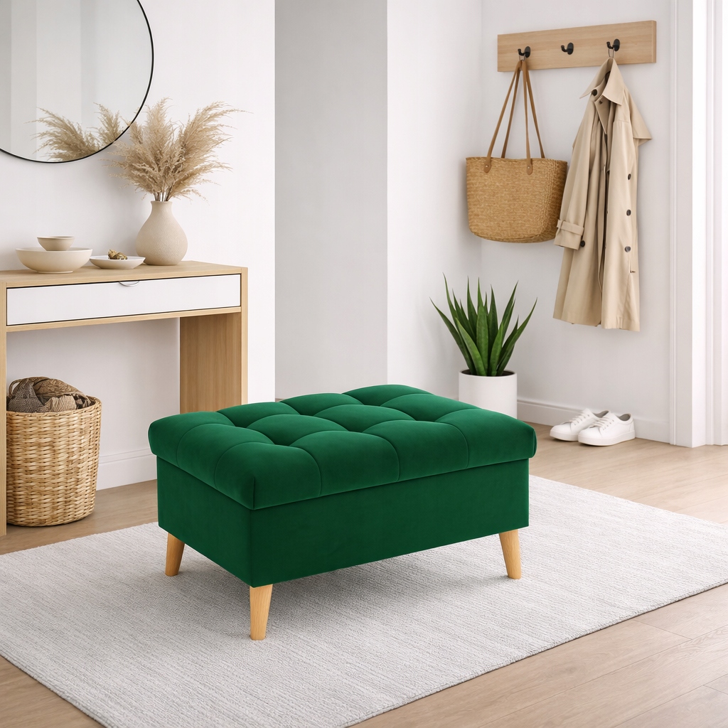 Pufa s úložným priestorom, otváracia taburetka, podnožka, čalúnená lavička 60 cm