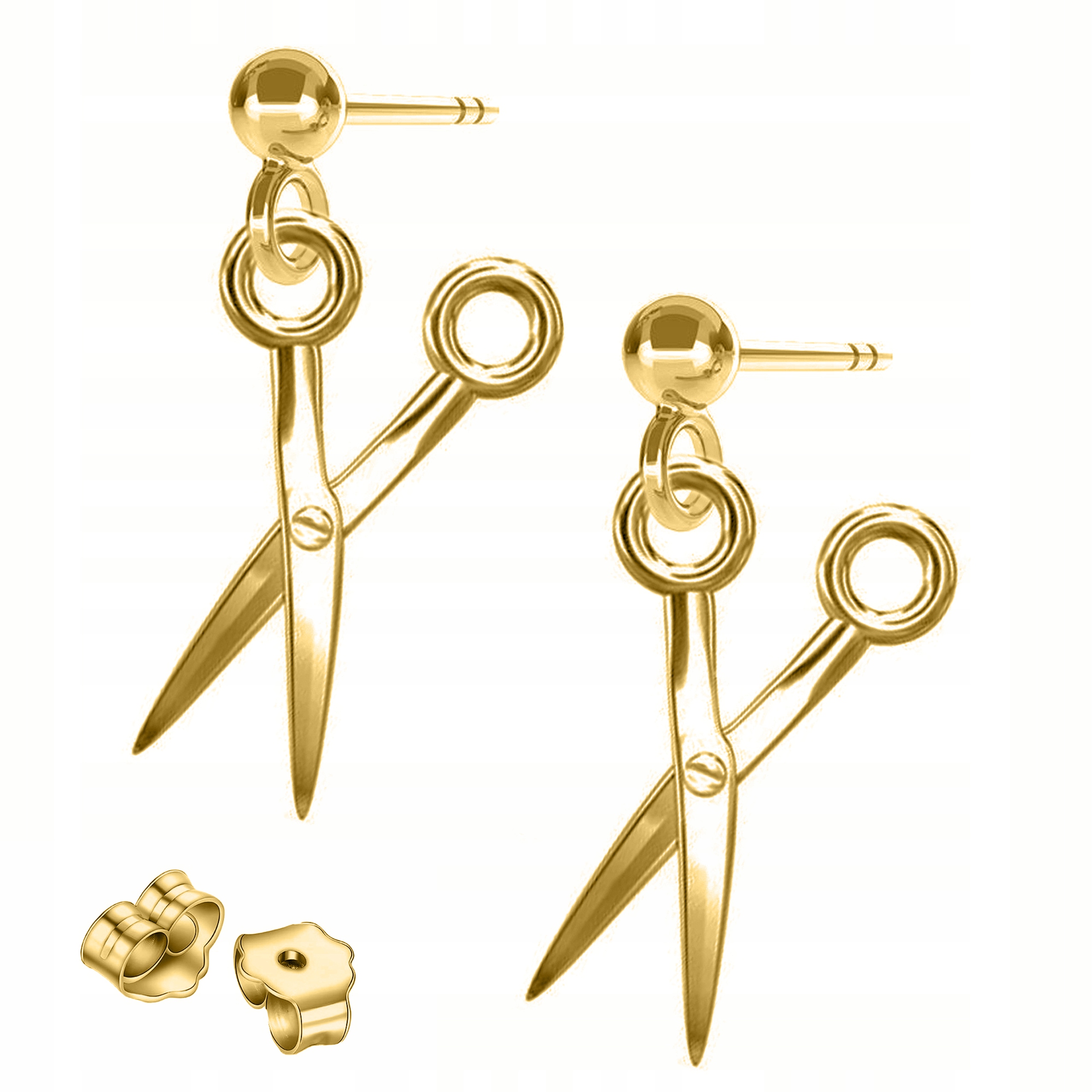 Zlaté Náušnice s nůžkami pro kadeřnici Nůžky pro kadeřníky Stříbro 925