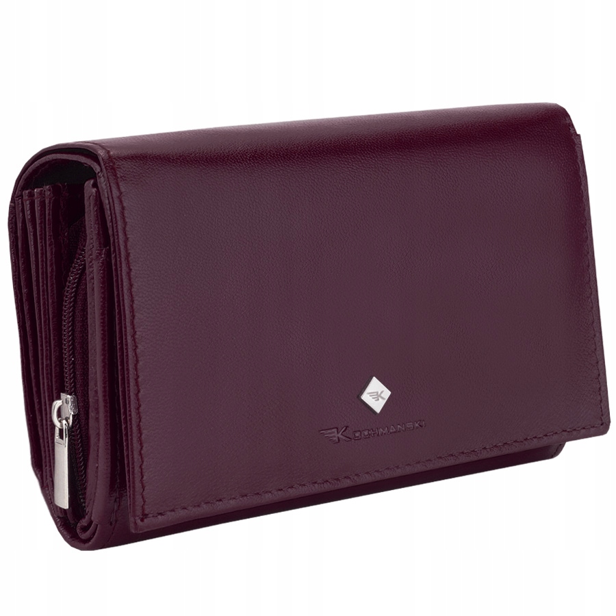 Kochmanski portfel damski skórzany zapinany śliwkowy z ochroną kart