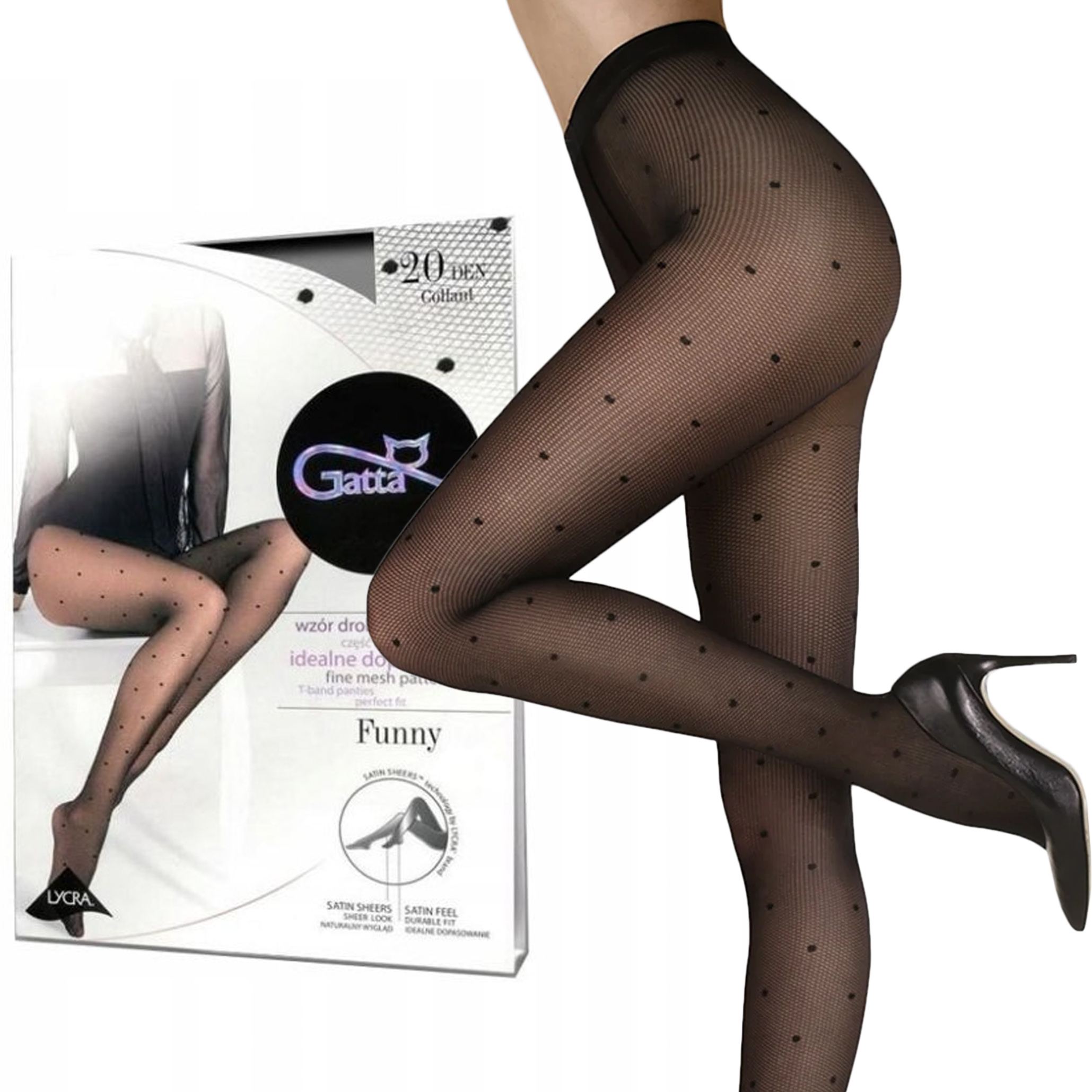 Gatta Funny 05 punčocháče punčochy Kabaretky Vzorované s puntíky XL/5