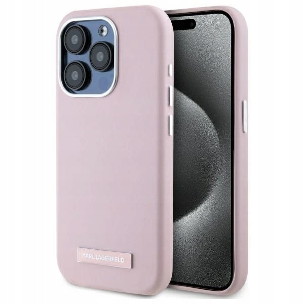 Pouzdro Karl Lagerfeld Fw Metal Plate MagSafe pro iPhone 15 Pro Max růžové