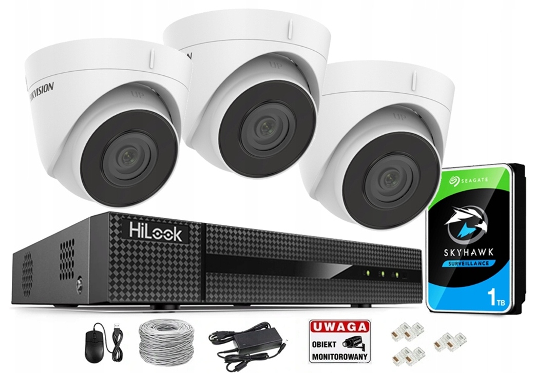 Sada pro monitorování Hikvision 3 kamery IPCAM-T4 PoE IR30m do domu firmy