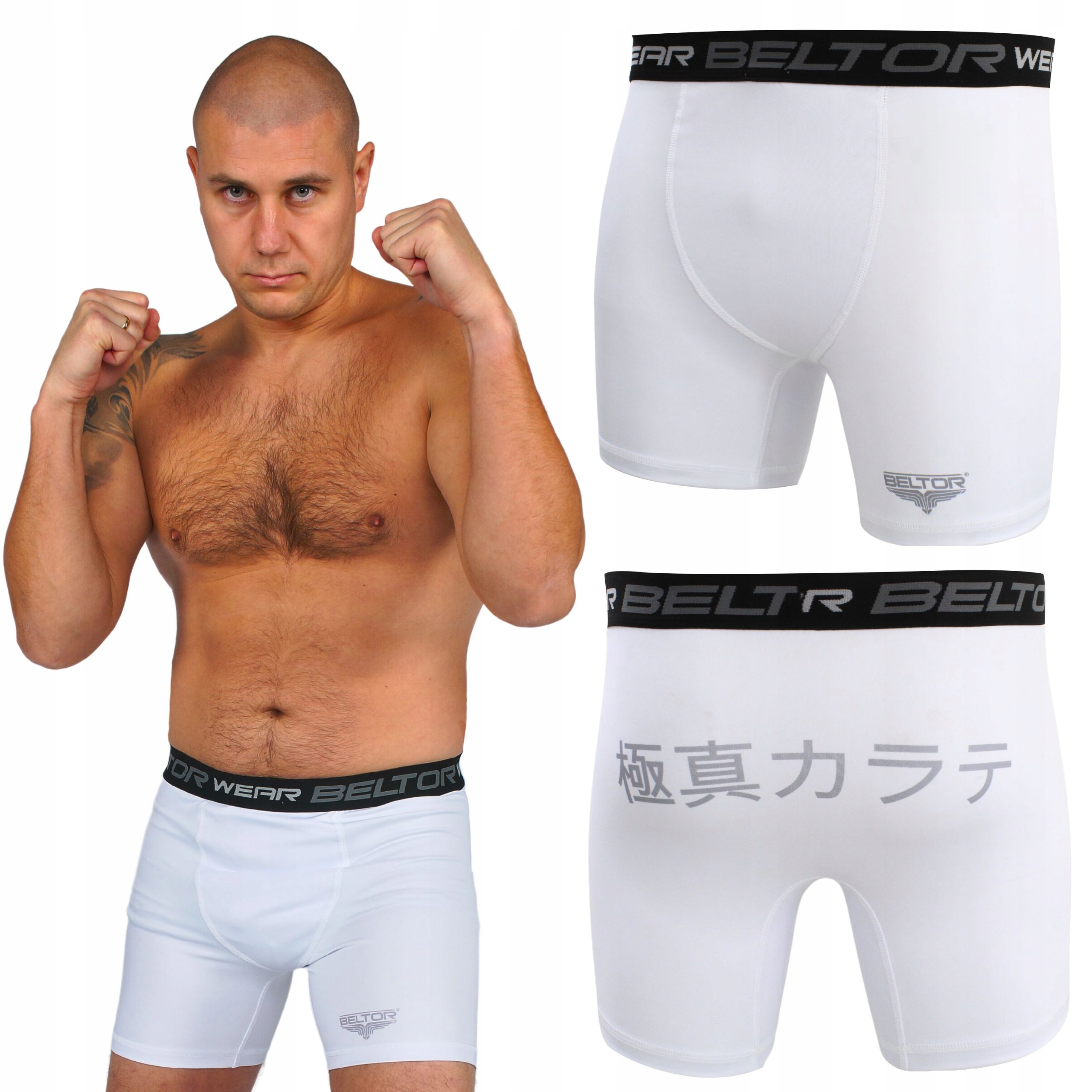 BELTOR SPODENKI KRÓTKIE MĘSKIE SZORTY TRENINGOWE BIAŁE KARATE r. S