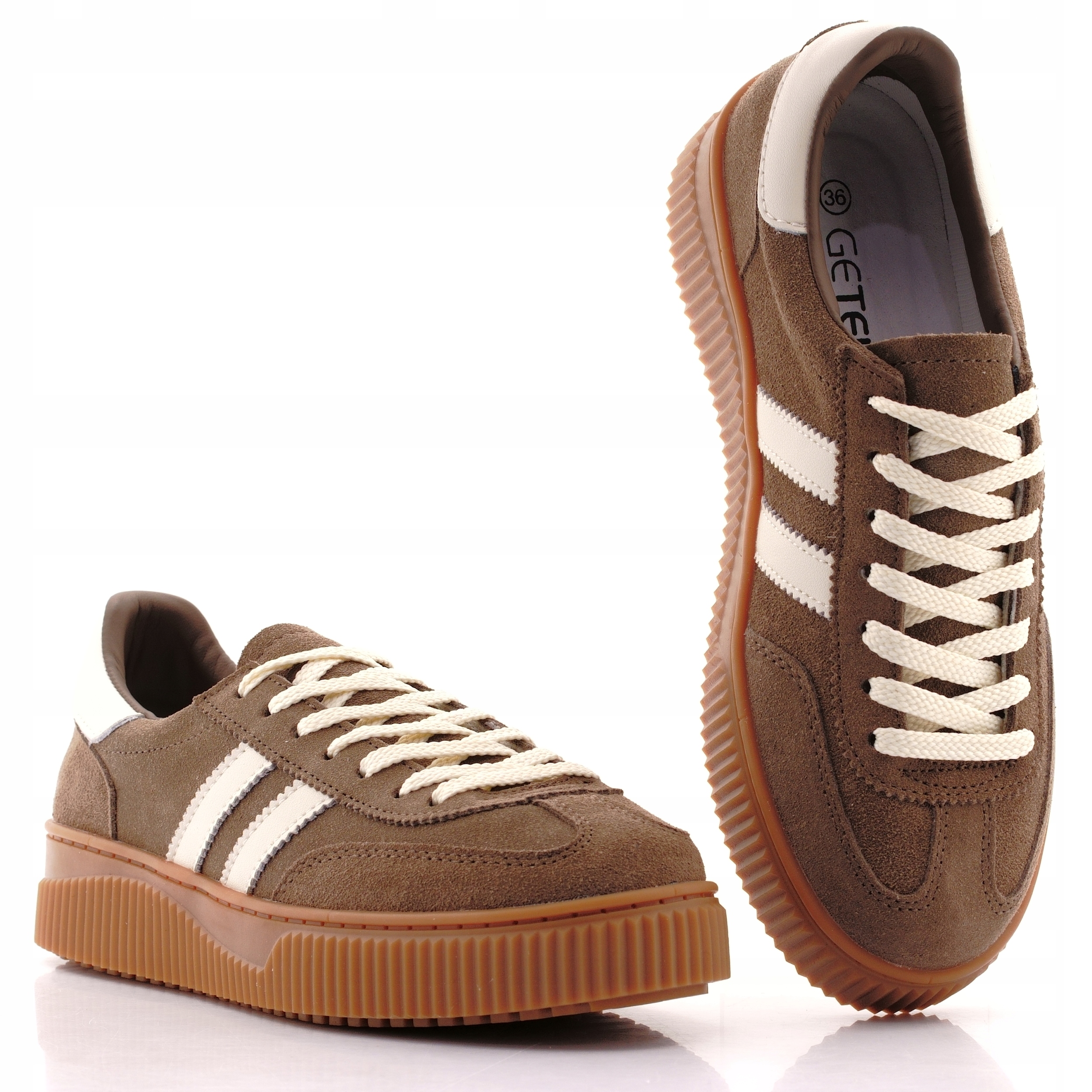 Lunava Skórzane Buty Sportowe Damskie Klasyczne Brązowe 022 39