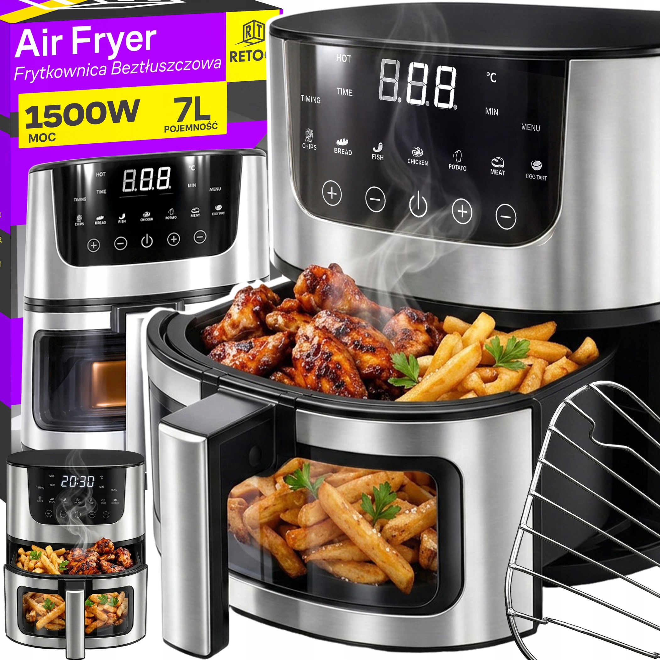 Beztuková Fritéza Air Fryer 12 L Trouba 1500 W 10 Režimů Airfryer