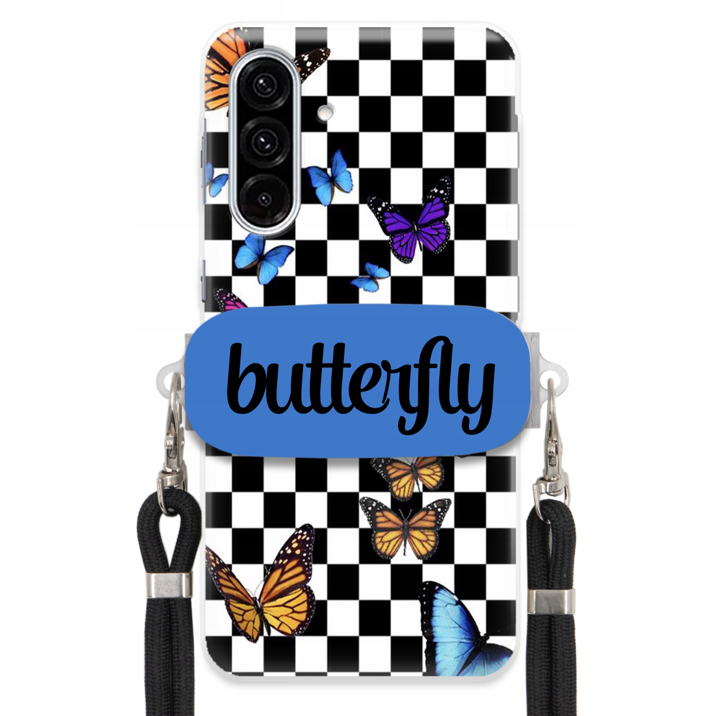 Puzdro Na Samsung A36 5G Puzdro S Obdĺžnikovým Držiakom Čierne Vodítko Butterfly Motýle