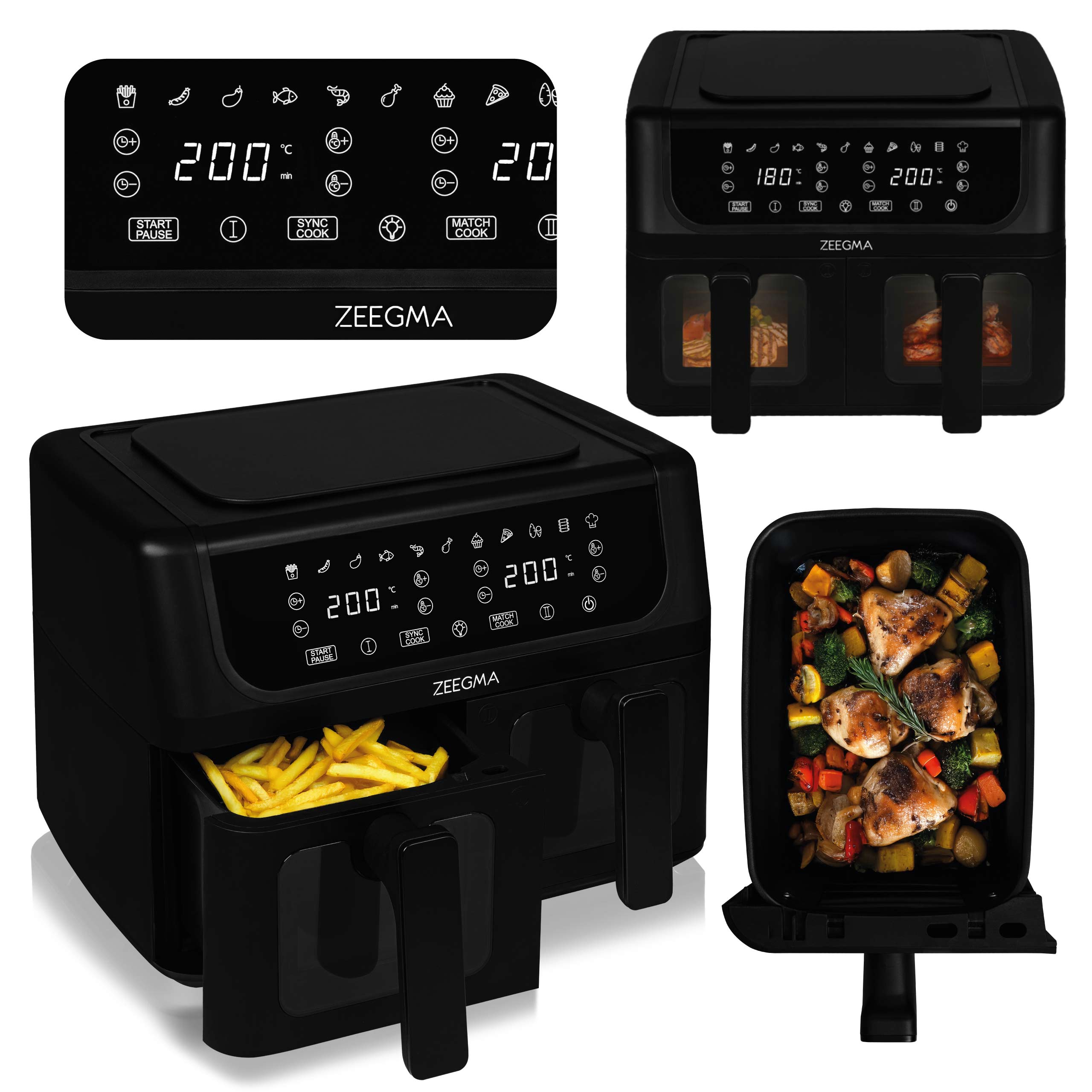 Airfryer 9L Beztuková Fritéza Duálna Fritéza Veľká XL Dvojkomorová