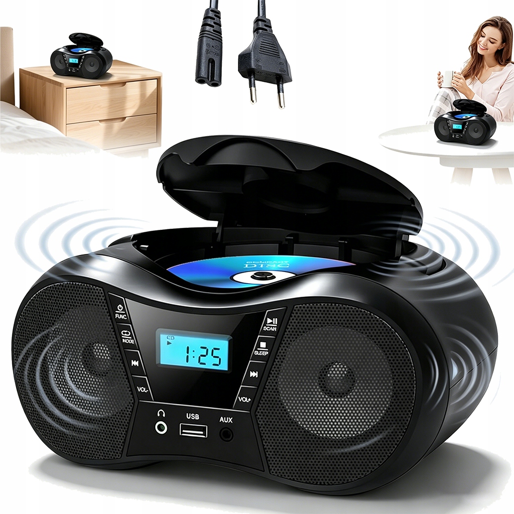 Bluetooth CD Přehrávač Pro Domácí Rádio Fm Reproduktory Duální Stereo Zvuk