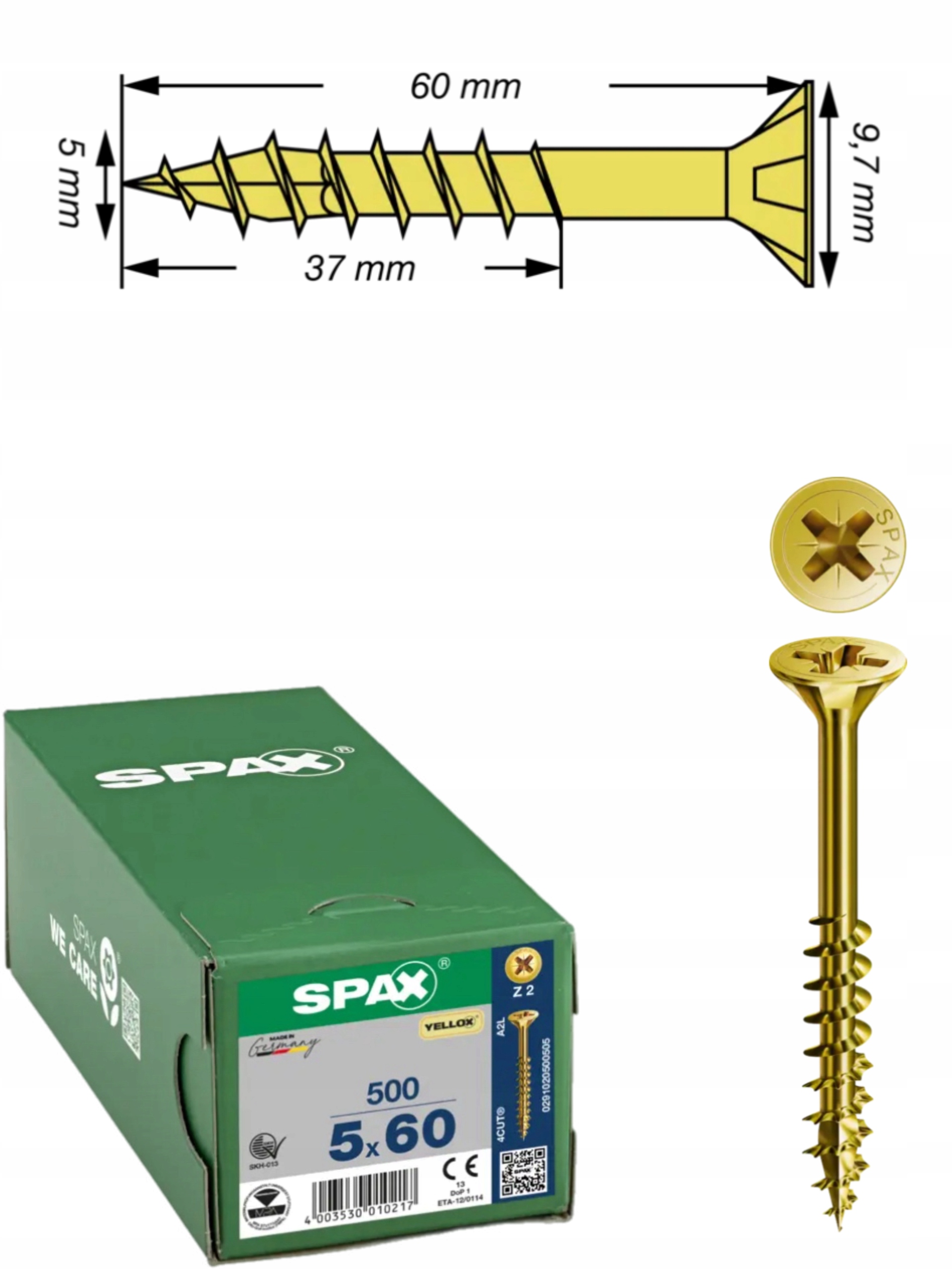 Univerzální šroub na dřevo (zlatý) Spax 5 x 60 mm Yello-x 500 ks
