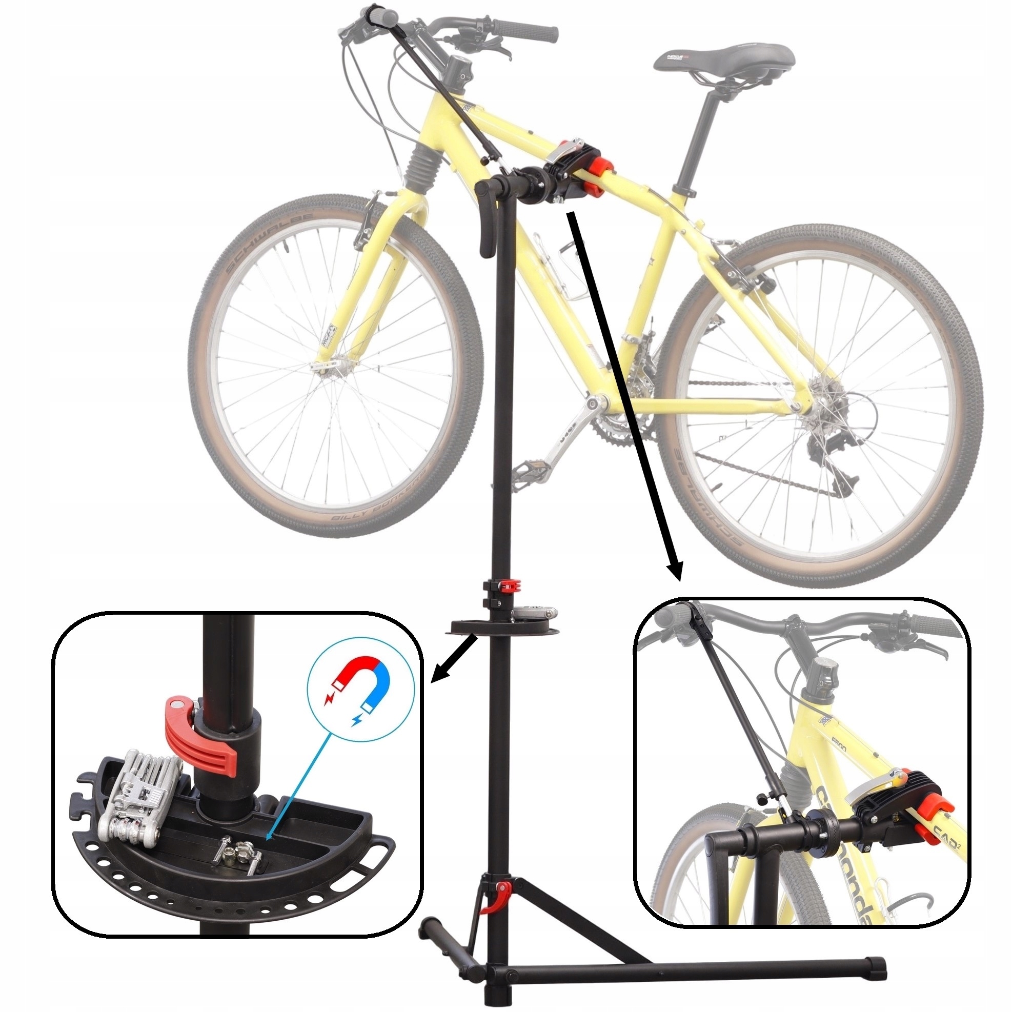 Stojak rowerowy serwisowy wieszak regulowany z półką E-bike Profesjonalny