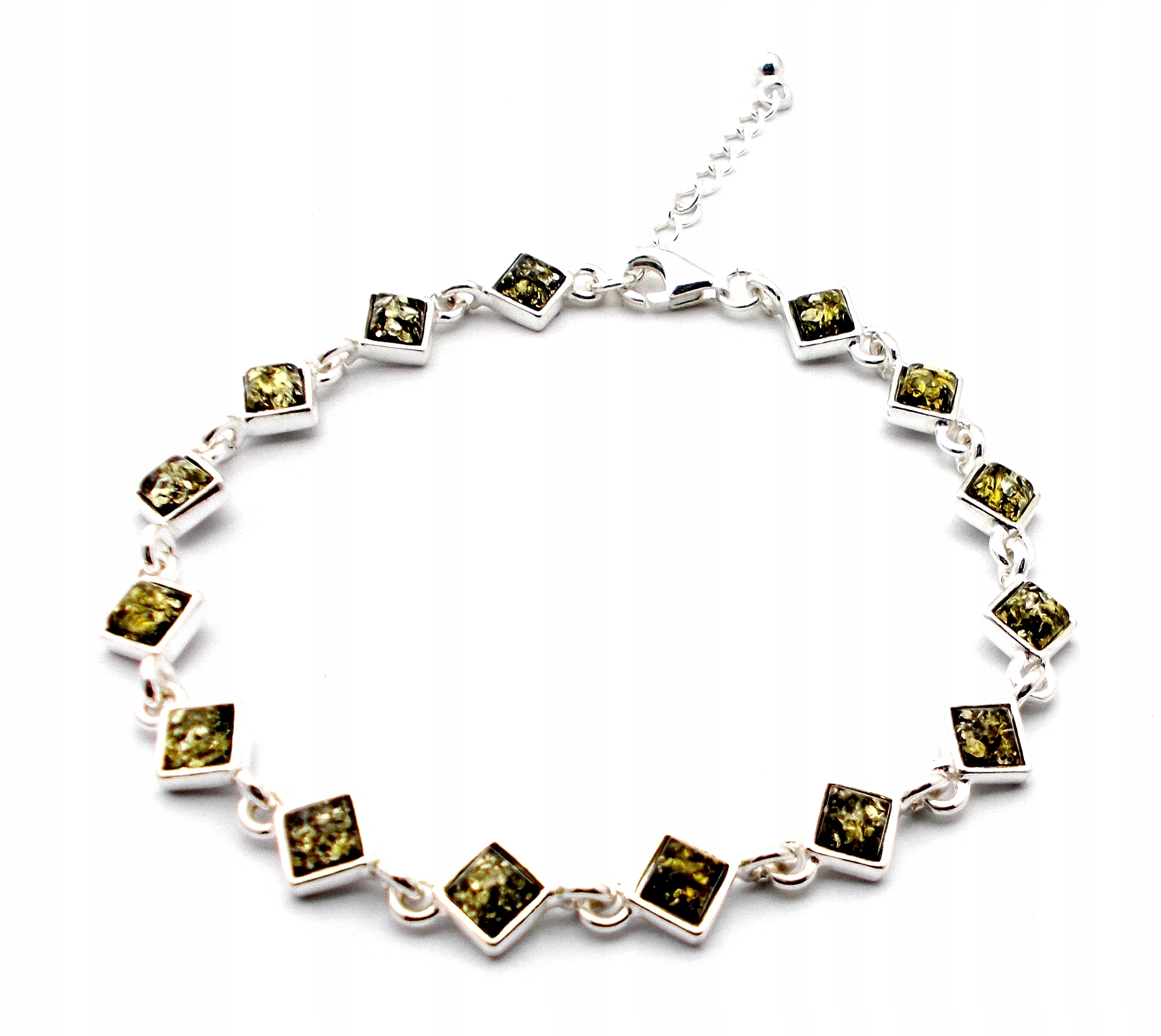 SREBRNA BRANSOLETKA Z BURSZTYNEM