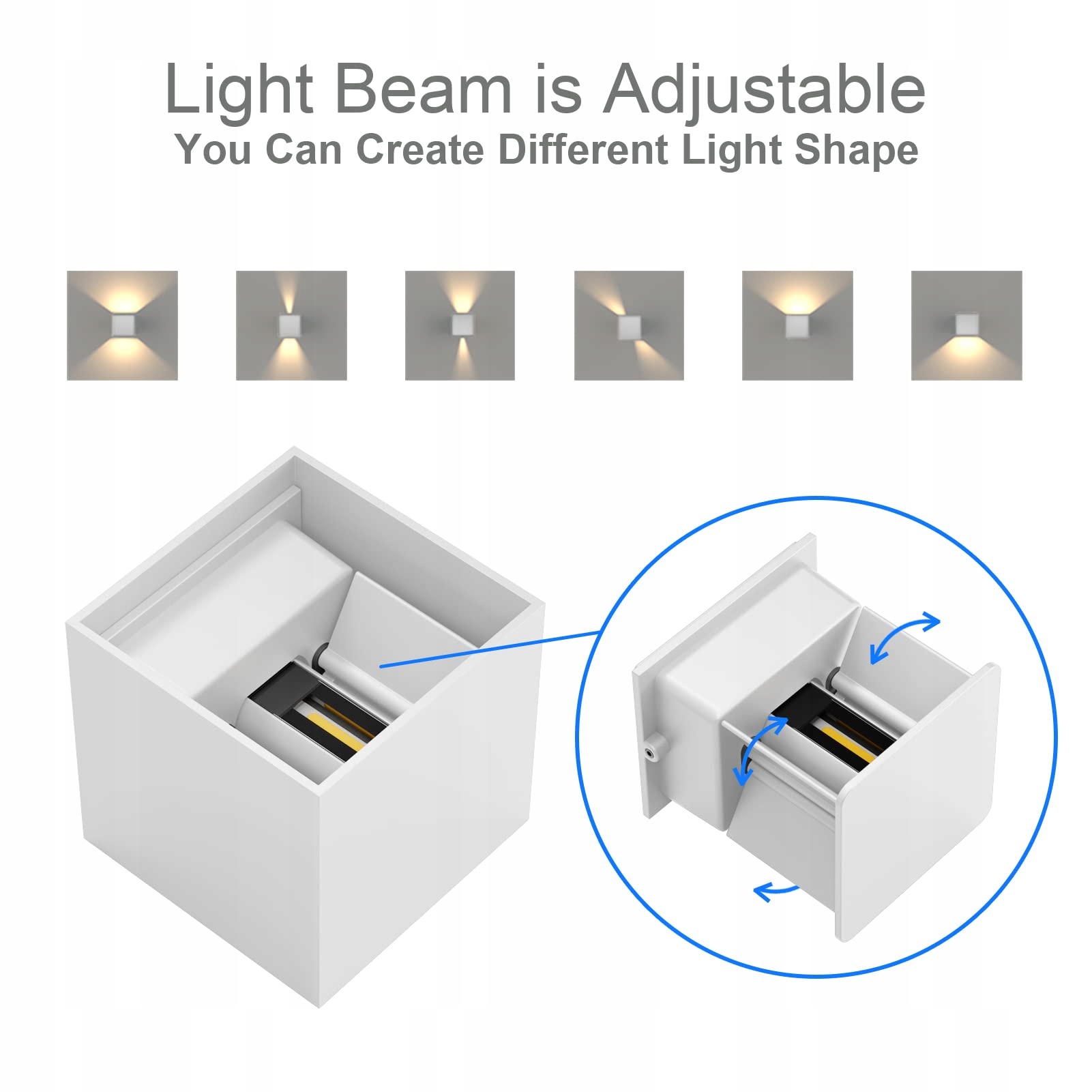 K-BRIGHT 12W LED Lampa Ścienna Regulowany Strumień Światła IP65 Biała — miniatura 4