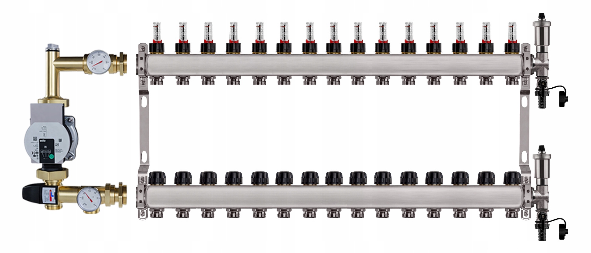 Rozdělovač pro podlahu 15 sekcí nerezový pro vytápění Čerpadlo Wilo