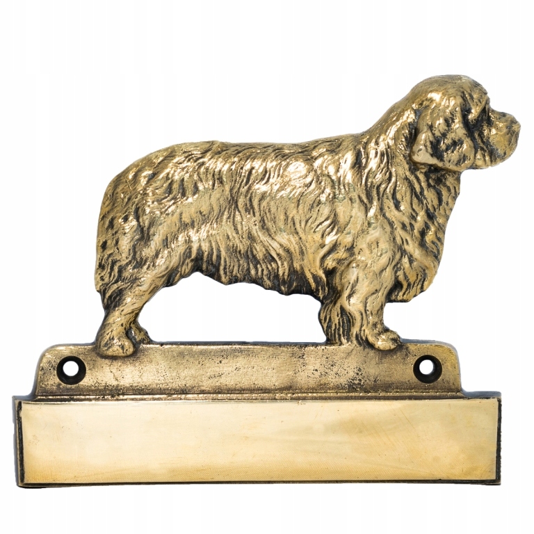 Clumber Spaniel mosadzná tabuľa na dvere so psom, gravírovaný štítok