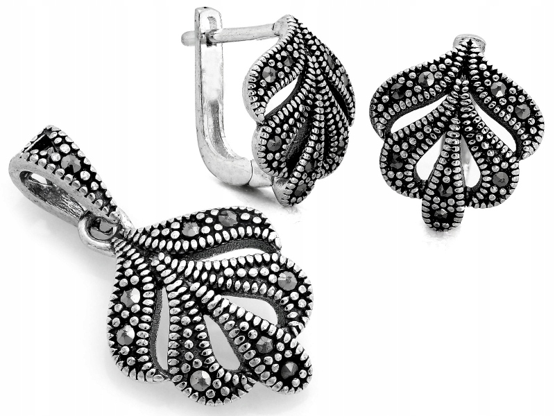 Stříbrný oxidovaný komplet 925 listů se zirkony jako dárek s lístky