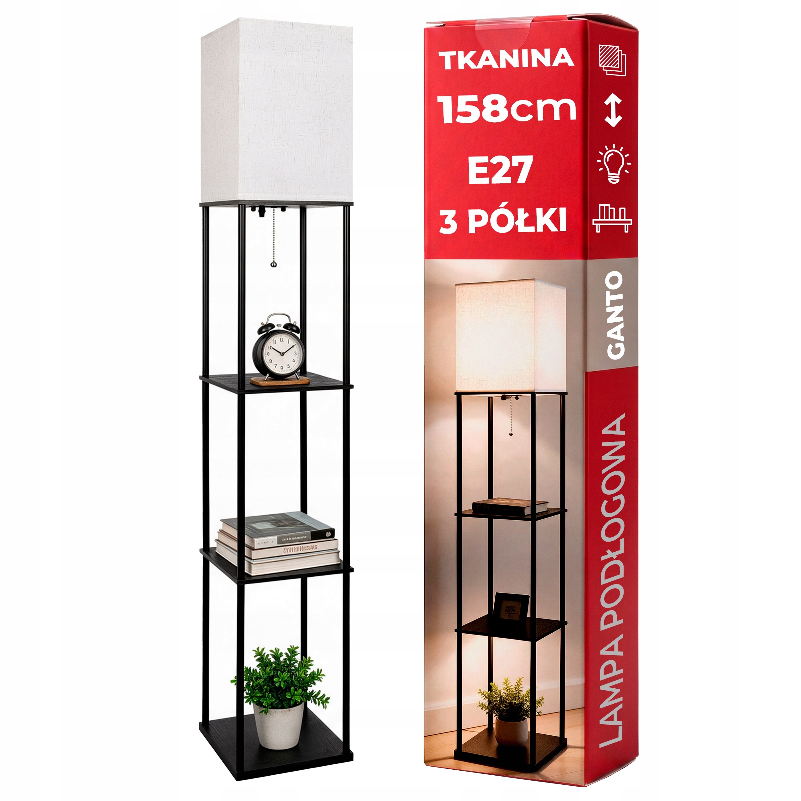 Podlahová lampa Ganto 2 1xE27 160 cm černá
