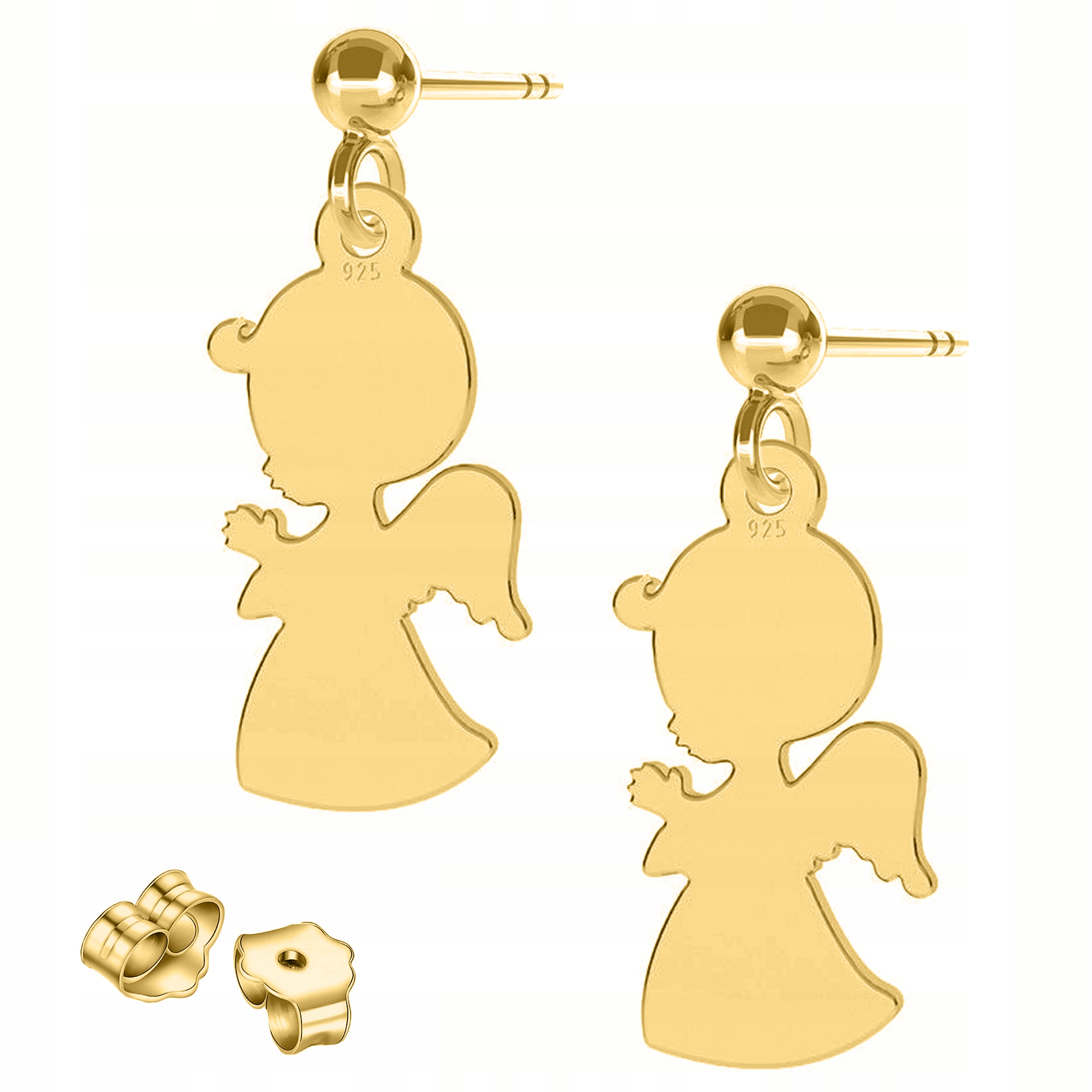 Zlaté Náušnice Andělé Chlapec Anděl strážný Stříbro 925