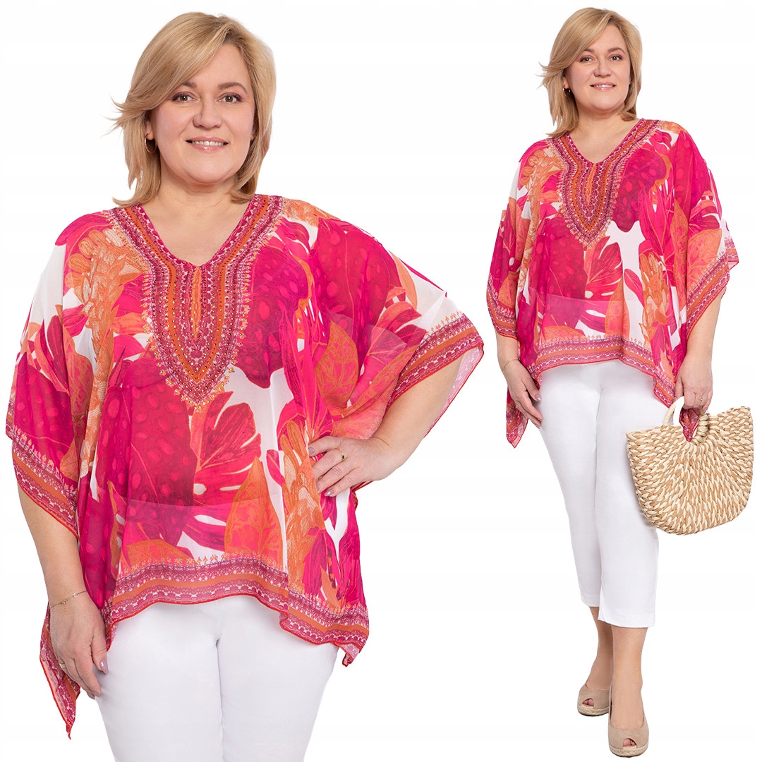 Pončo růžový vzor 46-56