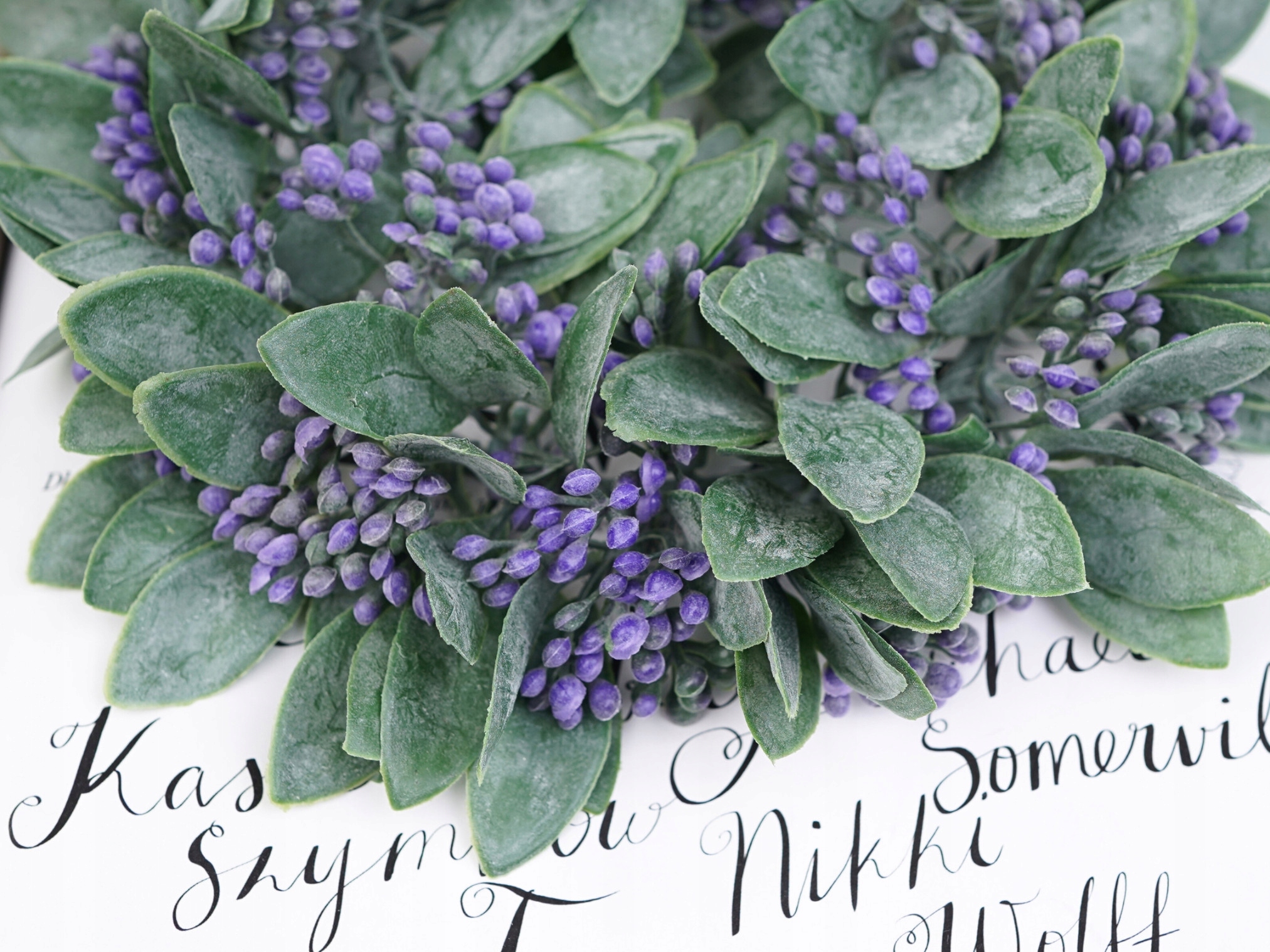 WIANEK RUSKUS NA STÓŁ DRZWI DEKORACJA BOHO FIOLETOWE KULECZKI 22 cm LIŚCIE Kolor fioletowy