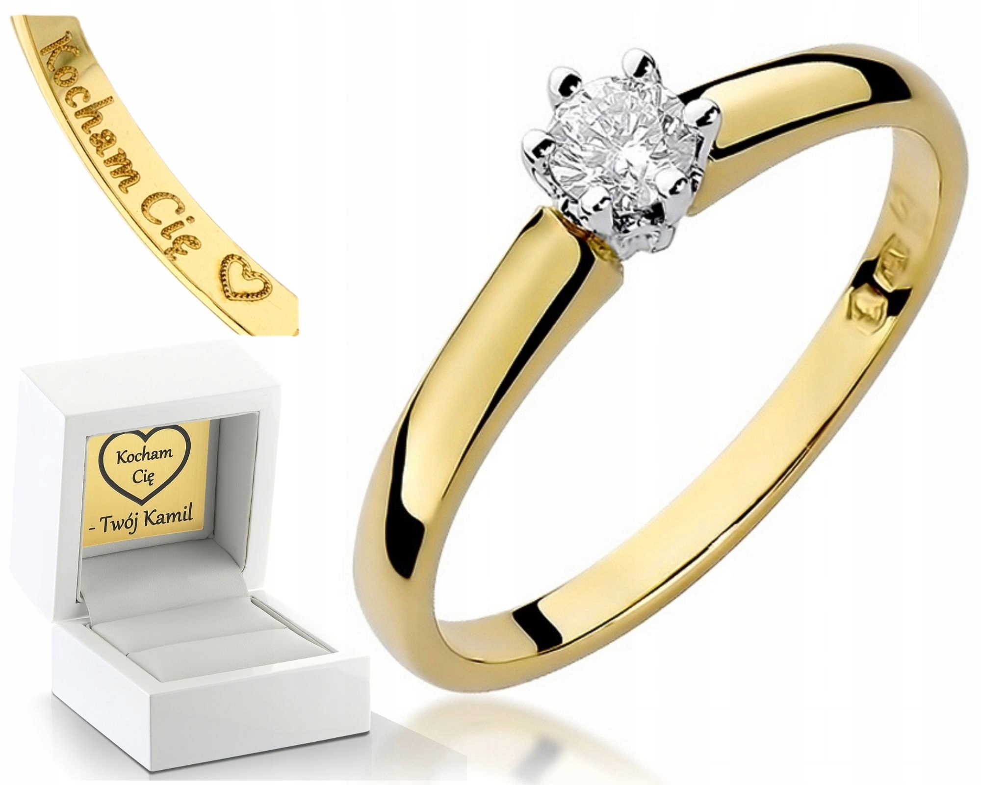 Zlatý Prstýnek S Briliantem 0,20 Ct Gravírování Zásnubní Obchod Pro Ženu