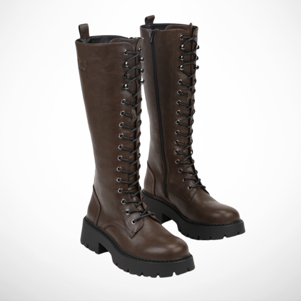Hnědé dámské kozačky workery v grungovém stylu Vices 2304B vel.40