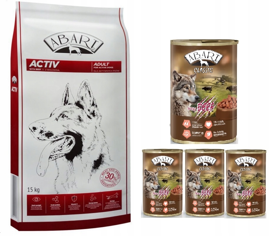 Levně Abart hovězí aktivní krmivo pro psy 15 kg Abart 4x415g hovězí krmivo pro psy