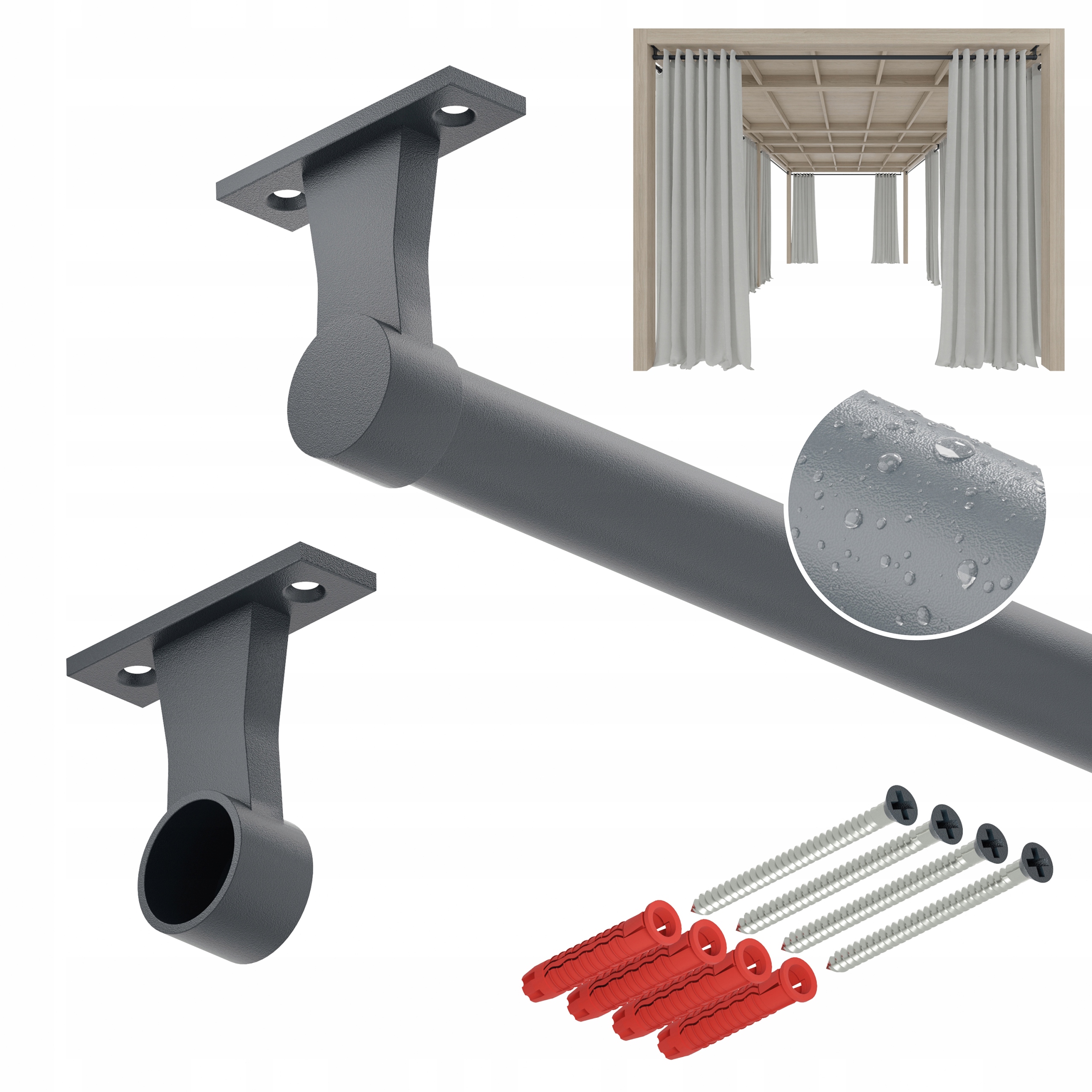 Tyč na zahradní záclony do altánku Terasa E Pozink fi 32 mm 100 cm antracit