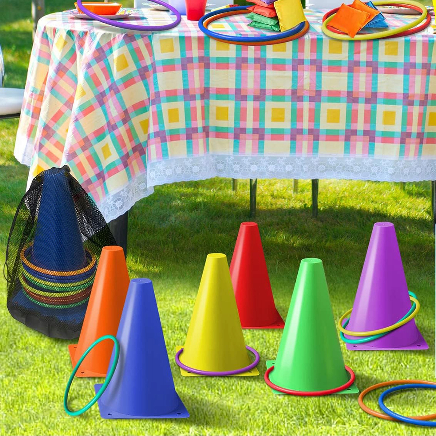 GRA ZRĘCZNOŚCIOWA RZUCANIE 3 W 1 MIĘKKIE PLASTIKOWE STOŻKI WORKI FASOLI Rodzaj ringo