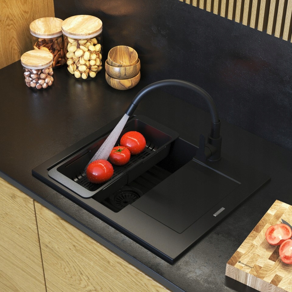 ZLEWOZMYWAK granitowy czarny jednokomorowy BELLO Zestaw Zlew bateria syfon Kod producenta Bello28233