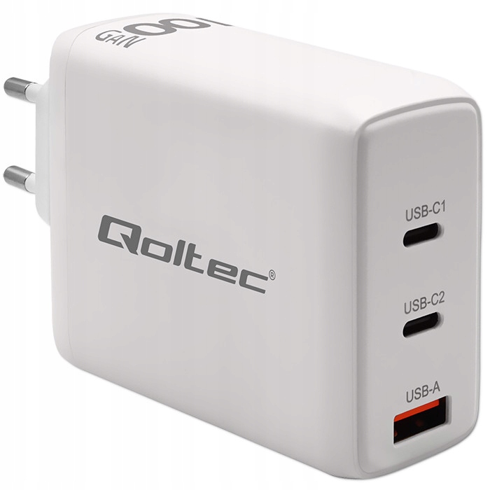 Qoltec Ładowarka sieciowa 100W GaN 5-20V 1.5-5A 2 x Usb-c Pd 1 x Us