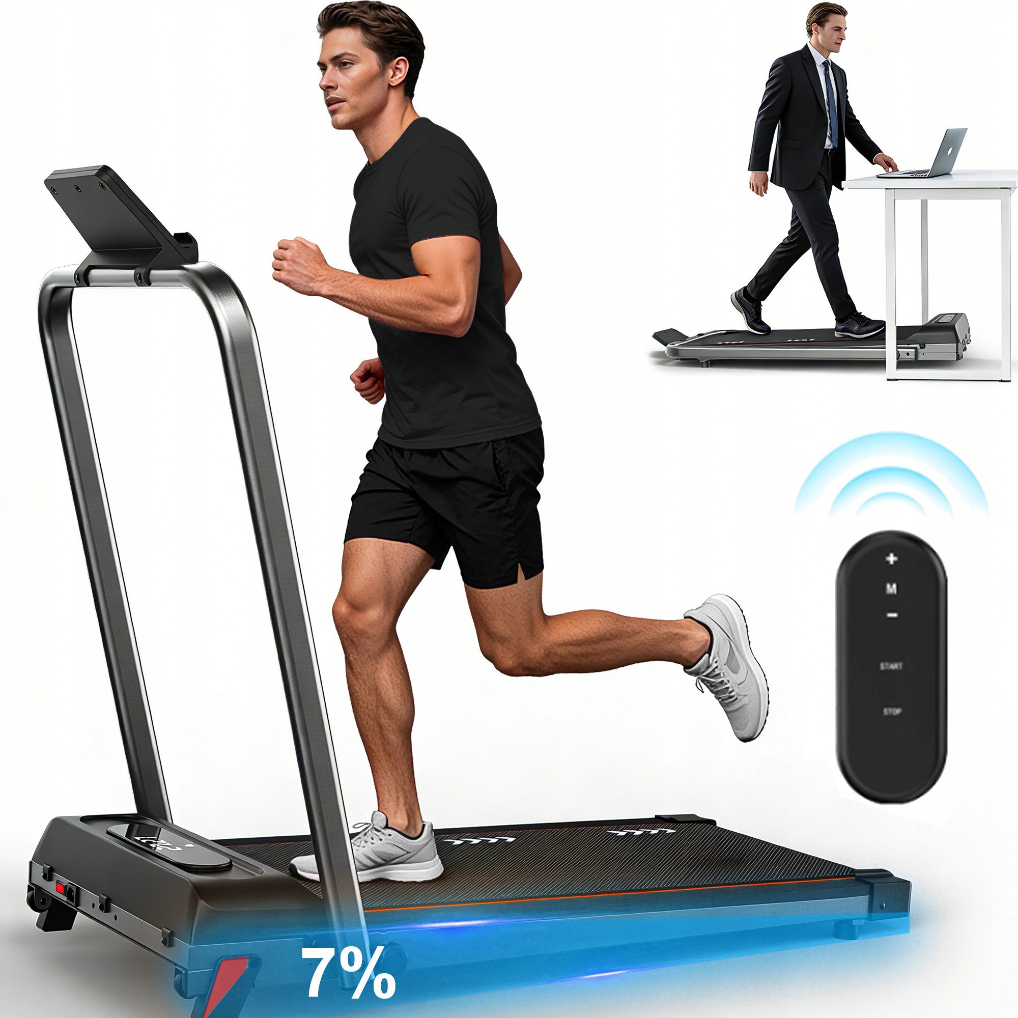 Elektrický běžecký pás 2 v 1 pro domácí použití, rychlost 10 km/h, nastavitelný úhel sklonu 7 %