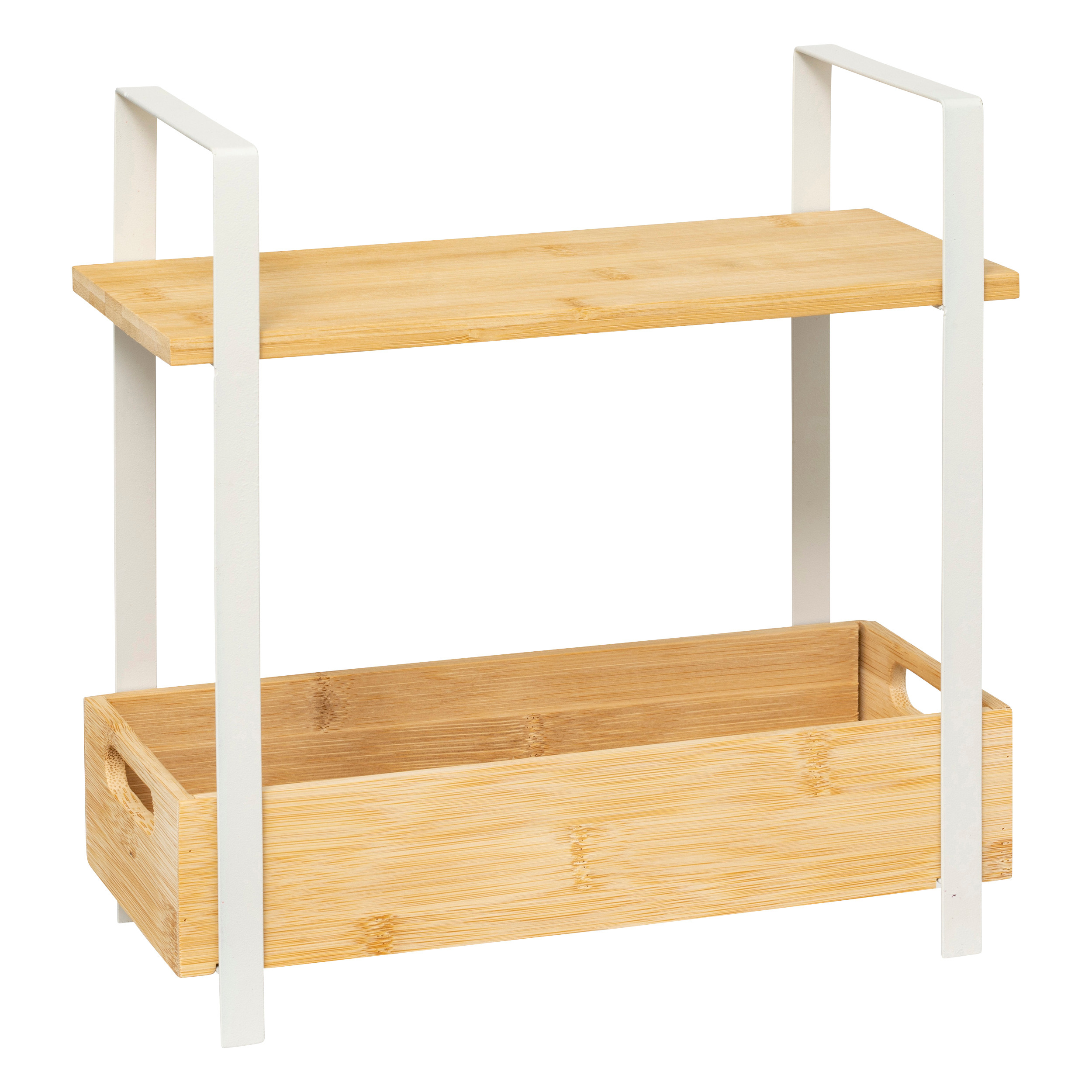 PÓŁKA STOJĄCA BAMBUSOWA Z POJEMNIKIEM 30X14X30 CM BEŻOWA