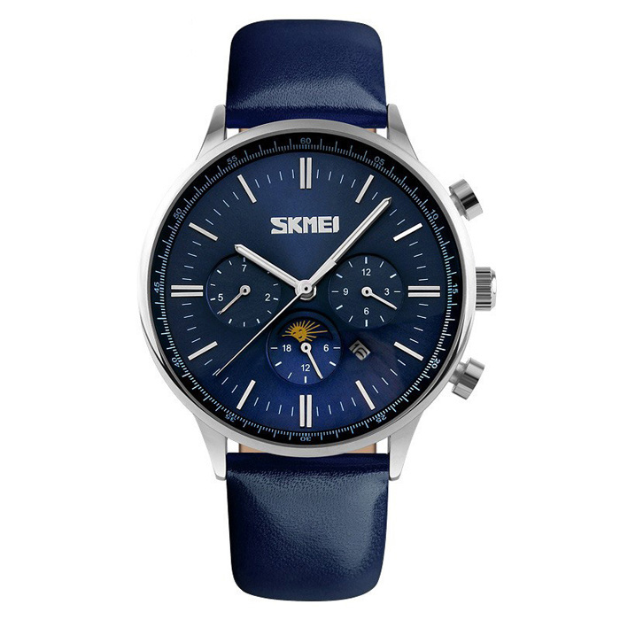 Pánské hodinky Skmei analogový kožený řemínek chronograf datumovka