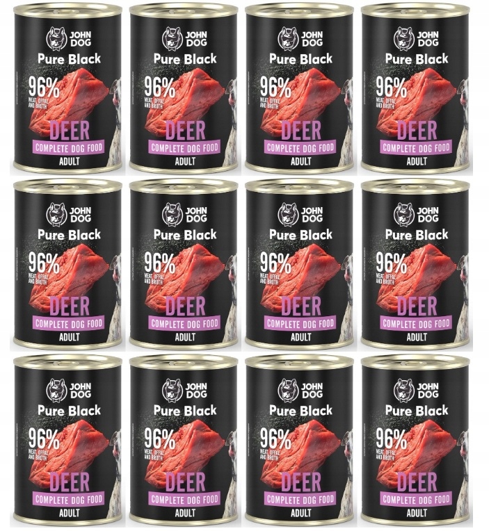 Mokra karma dla psa John Dog Pure Black Dorosły Jeleń 12x400g