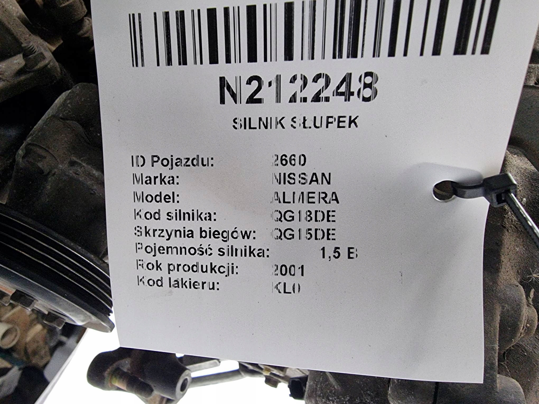 engine pillar QG15DE 1.5 89 KM NISSAN ALMERA