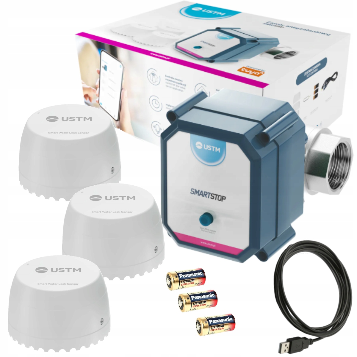 Smartstop ventil Ustm 3/4" proti zaplavení, uzavírací, voda 3 senzory